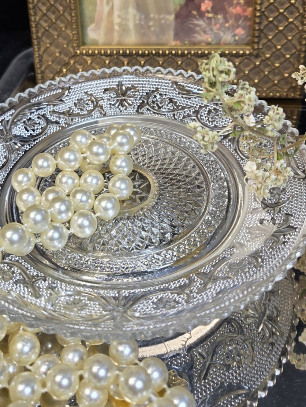 FNG Indonesia Pressed Glass Pedestal Serving Plate - Vintage